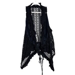 Pretty Angel Black Crochet Lace Ruffle Kimono Vest Women's L Whimsigoth Romantic